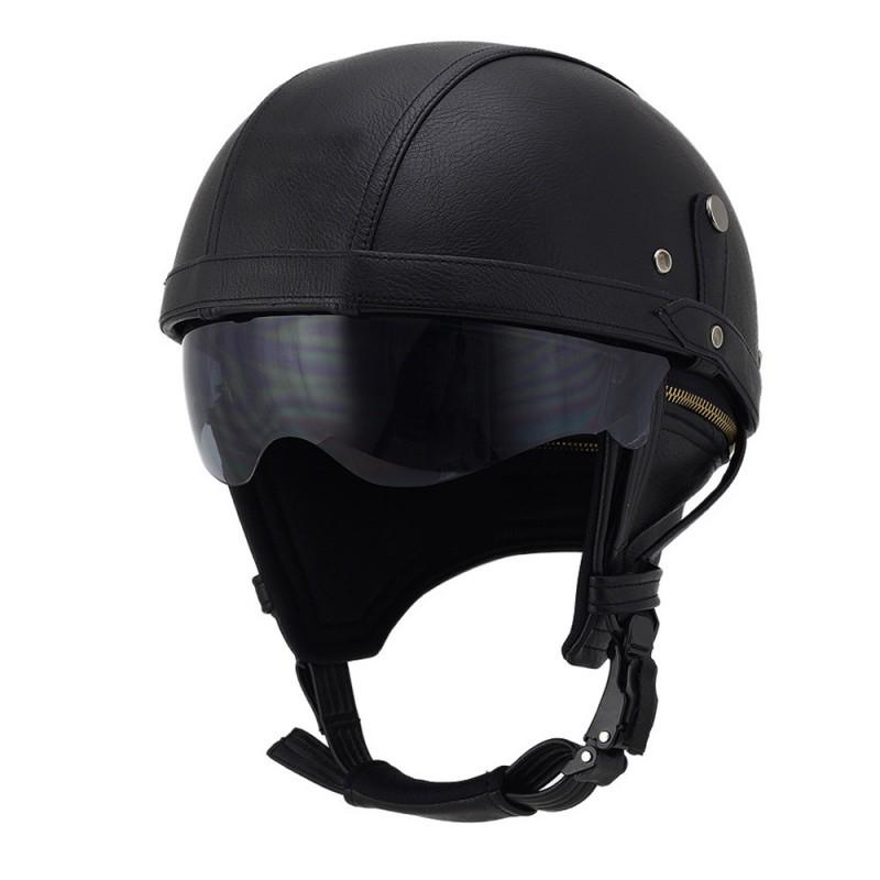 Vintage-Style Leather Half Helmet Adults Motorcycle Scooter Riding DOT Certified All Season Universal Fit