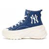 New MLB Chunky High Anti Slip Wear Resistant High Top Canvas Shoes Unisex Blue 3ASHU311N-50BLD