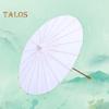 2Pcs White Paper Umbrella Chinese Style DIY Crafts Decorative Oil-paper Painting Umbrella Wooden Handle Oriental Parasol Party Favors