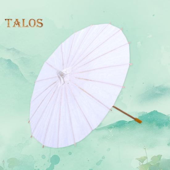 2Pcs White Paper Umbrella Chinese Style DIY Crafts Decorative Oil-paper Painting Umbrella Wooden Handle Oriental Parasol Party Favors