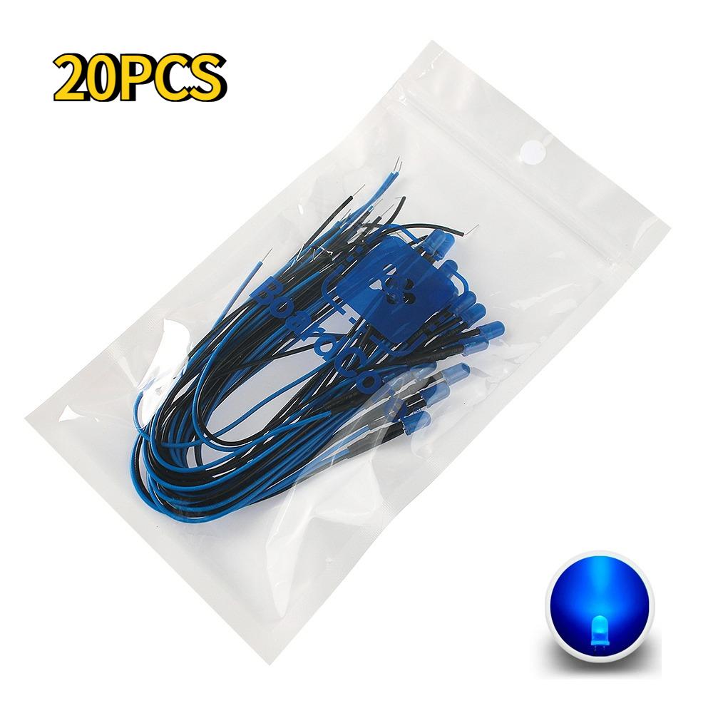 20PCS Prewired LED Diode 5mm 12V Ultra Bright Emitting Diodes Lamp DIY Projects White Red Green Blue Orange Yellow