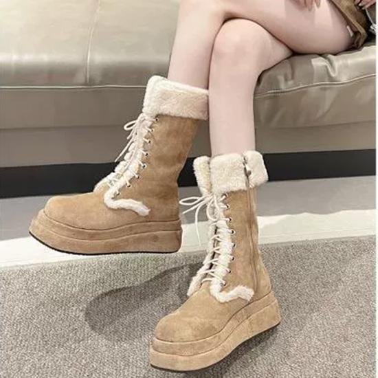 Flip Over Thick Soled Snow Boots for Women, Winter Midsole with Plush Insulation and Fashionable Straps, Hairy Martin Boots