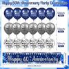 Blue Silver 60th Wedding Anniversary Decorations for Men Women Blue Silver Happy 60th Anniversary Banner and 18Pcs Balloons for 60 Years Wedding