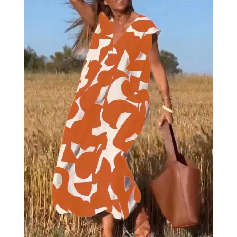 Women's Fashion Summer Spring  Short Sleeve V-Neck Casual Dresses