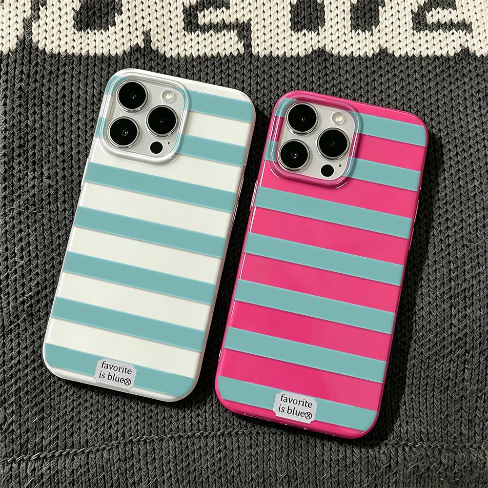 Retro Phone Case For Iphone 17 Air 14 13 11 Pro Max 15 Plus 12 16 Elegant Trendy Blue Powder Contrast Horizontal Stripe Casing