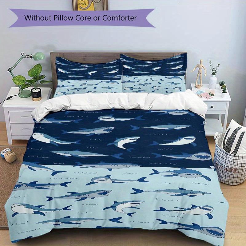 3pcs Shark Ocean Bedding Cover Set, Fashion Classic Popular Print Bedding Set, Soft Comfortable, All Season Use, For Bedroom, Guest Rooma0819148