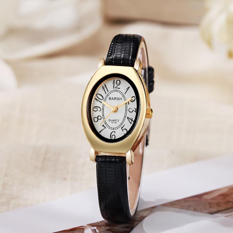 Klassiska Mode Oval Siffertavla Kvarts Klockor Vintage Design Brun Läderrem Armbandsur Klocka Dam Klocka Dropshipping