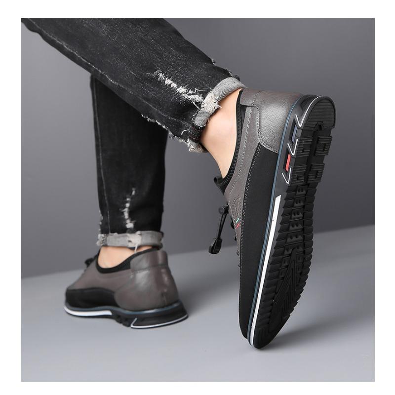 Pánské boty pro volný čas PLUS SIZE, svršek z kůže z mikrovlákna, prodyšná měkká podrážka nazouvací s elastickými tkaničkami pro venkovní chůzi a jízdu