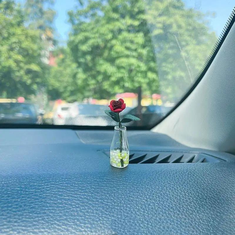 Cute Car Interior Decoration 2Pcs Rabbit Flower Vase Ornament Non-slip Center Console Decor for Drivers