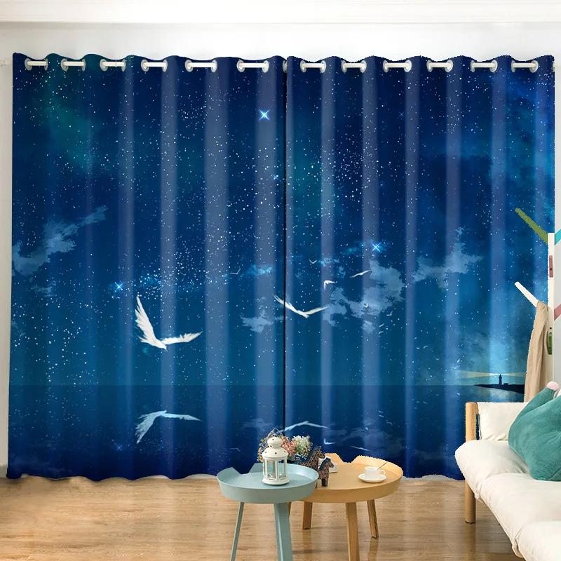 

Мультяшная сцена Высокозатеняющие шторы На люверсах Спальня Гостиная Пол Блэкаут Драпировка Штора 2 штуки Новый модный узор W55 X H120cm X 2&Grommet Top