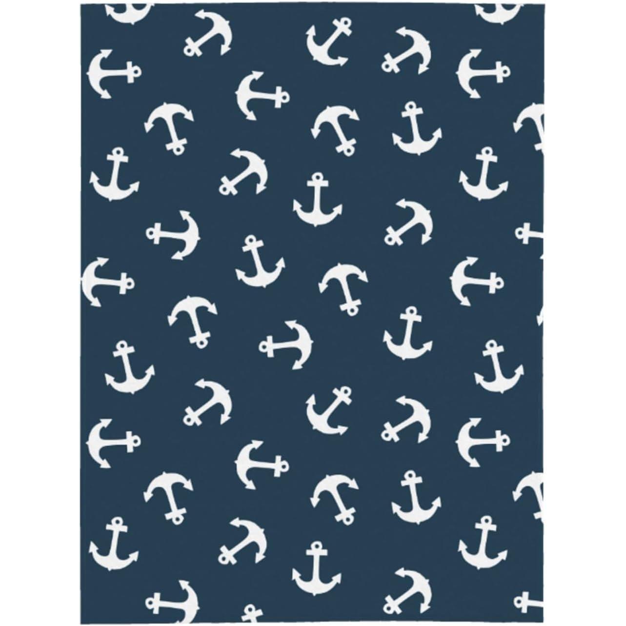 

Navy Blue Nautical Anchors Throw Blankets All Season Ultra Soft Warm Fleece Blanket for Home Bed Sofa Couch Chair Outdoor Travel 75x90cm