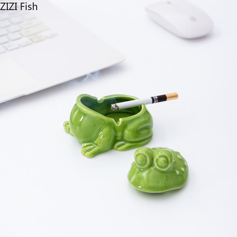 Cute Green Frog Ashtray Ceramic Ash Tray Office Table Desktop Standby Smoking Accessories for Weed Ashtrays Gift for Boyfriend