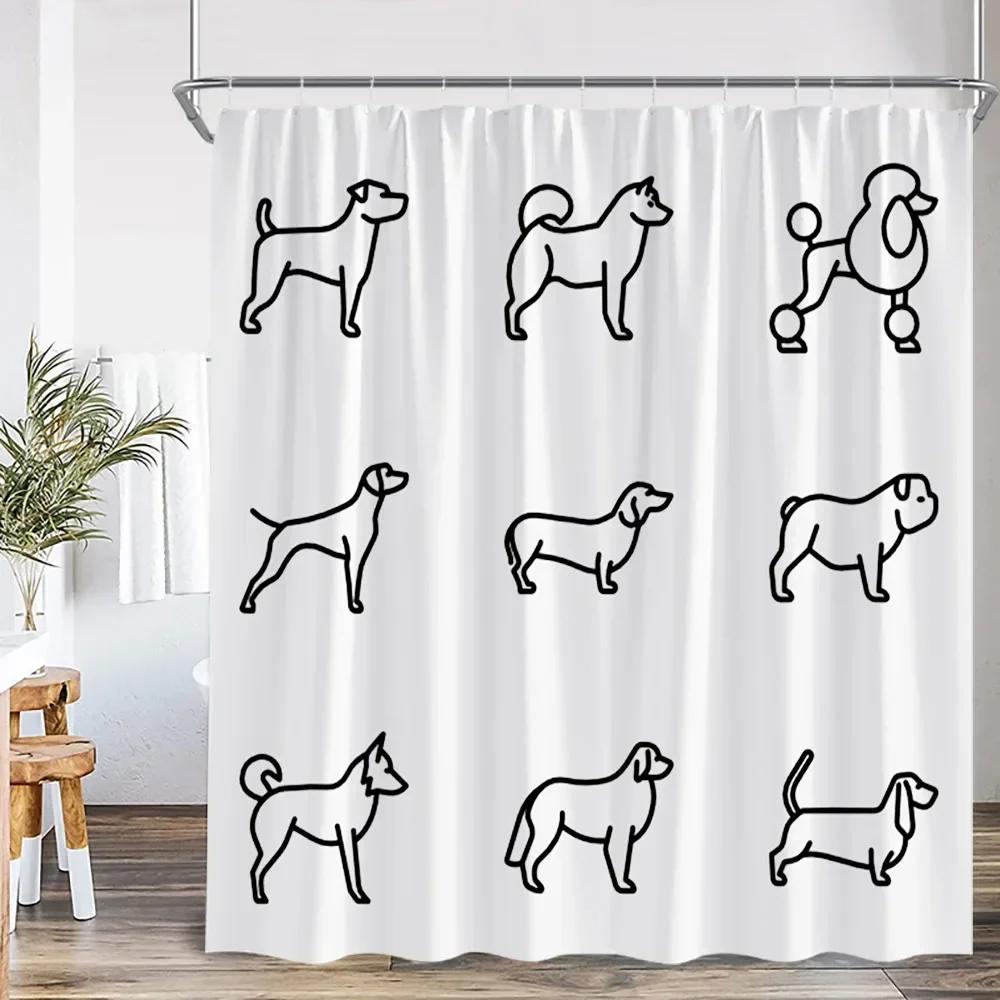 Black White Abstract Simple Line Shower Curtain Nordic Simple Bathroom Decoration Modern Polyester Shower Curtain Screen