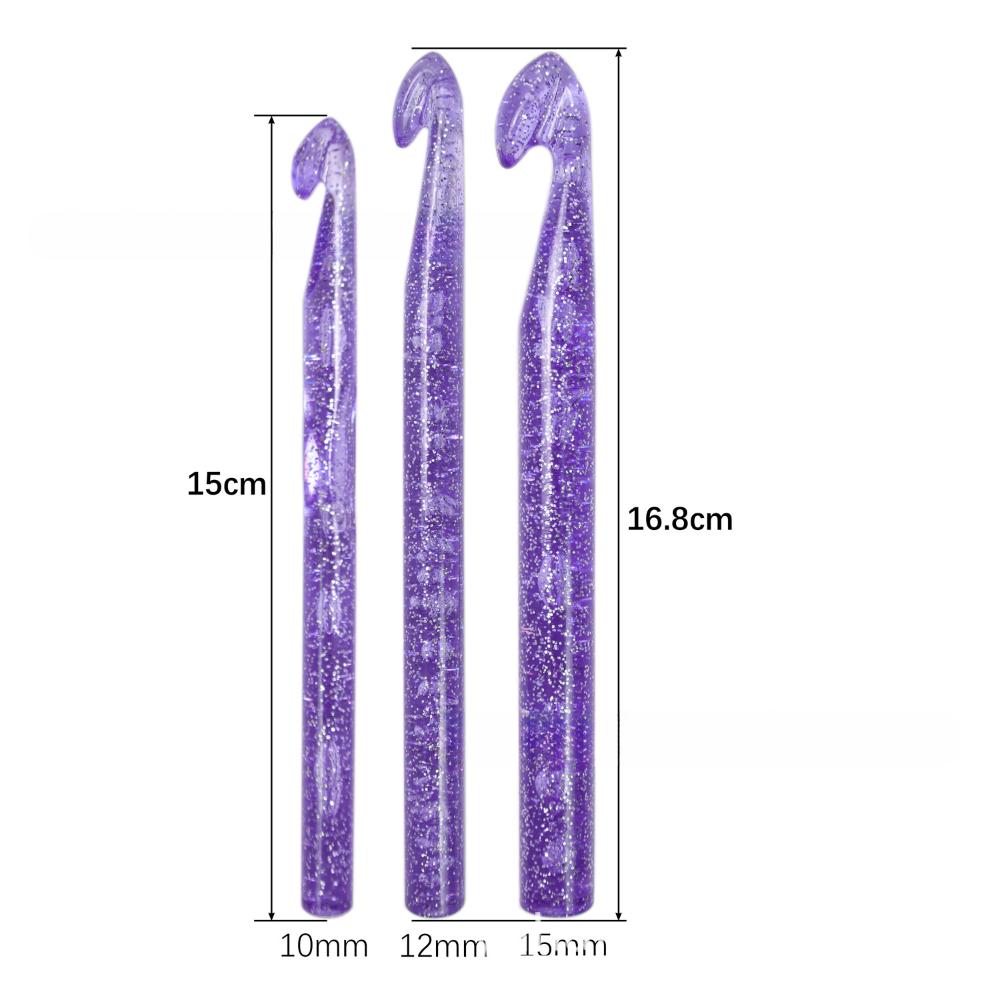 

Purple Glitter Plastic Transparent Sequin Crystal Crochet Hook 10+12+15mm Wool Knitting Crochet Set фіолетовий