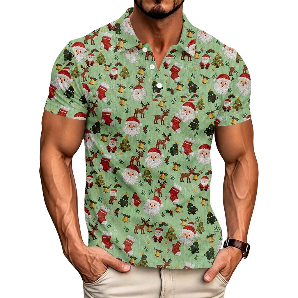 Men's Relaxed Fit Christmas Print Short Sleeve T-Shirt for Casual Holiday Wear