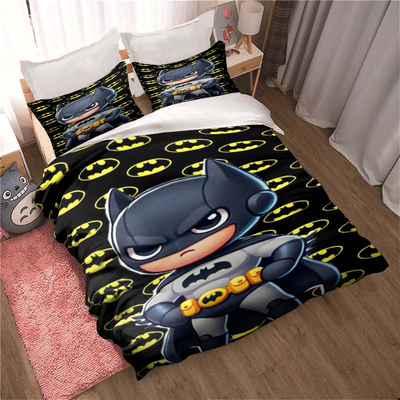 3D Printed Batman Cartoon Pattern Bedding and Duvet Cover Set, Soft and Warm Dormitory Bedding Set