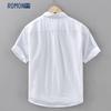 ROMON Men's Solid Color Pure Cotton Short Sleeve Shirt