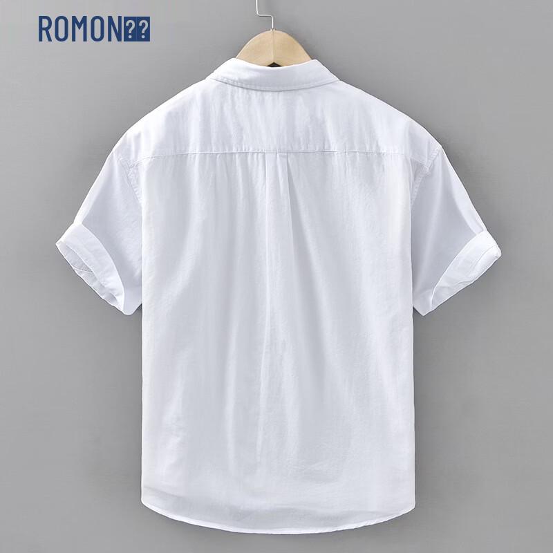 ROMON Men's Solid Color Pure Cotton Short Sleeve Shirt