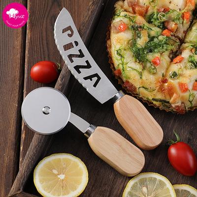 2PCS Edelstahl Pizza Messer Holzgriff Pizza Roller Messer Pizza Messer Backen Werkzeug