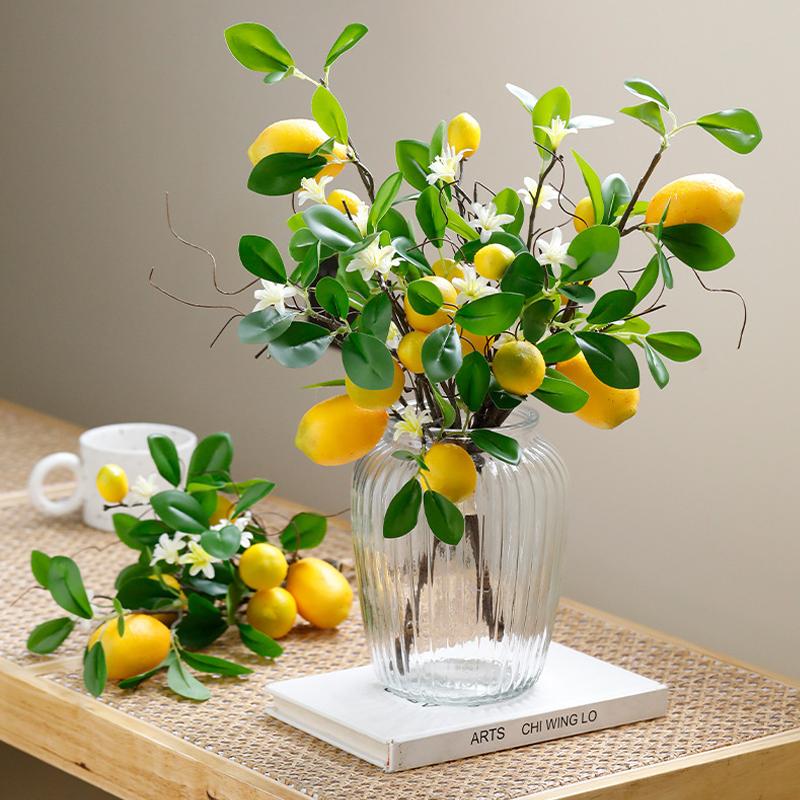 Lifelike Artificial Lemon Branches Fake Lemon Twigs for Home Wedding Party Floral Arrangements Realistic Faux Flowers