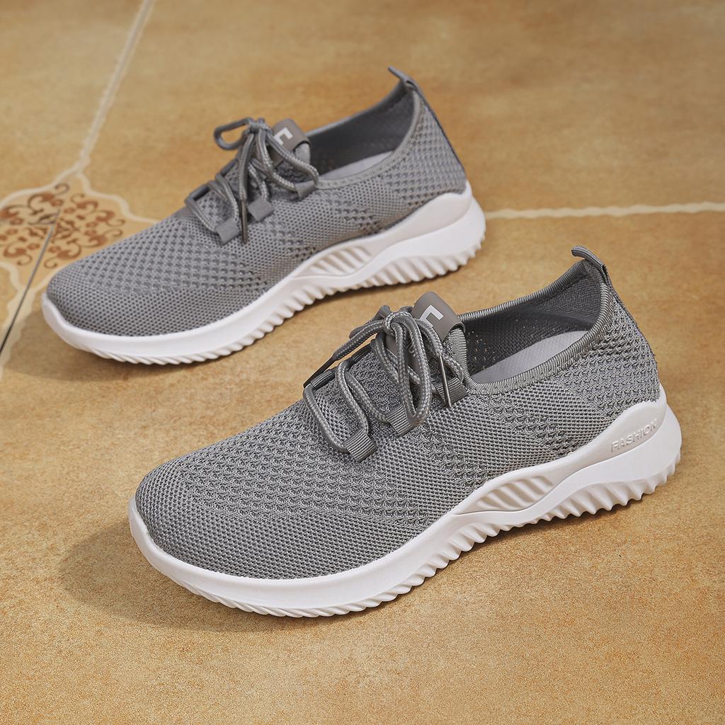 Ladies Flying Woven Mesh Sneakers Breathable Light Soft Sole Lace Up Casual Walking Sports Running Shoes Daily Footwear Suitable