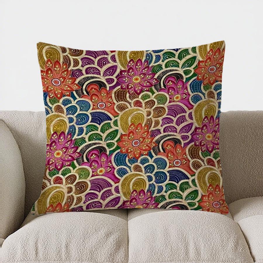Vibrant Floral Paisley Double-Sided Printed Pillow Cover Short Plush Suitable Living Rooms Bedrooms Sofas Throw Cushion Cover