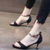 Open Toe Heeled with Medium Heels Summer 2025 Stiletto Footwear Women's Shoes One Word Sandals for Woman Outdoor Luxury Casual H