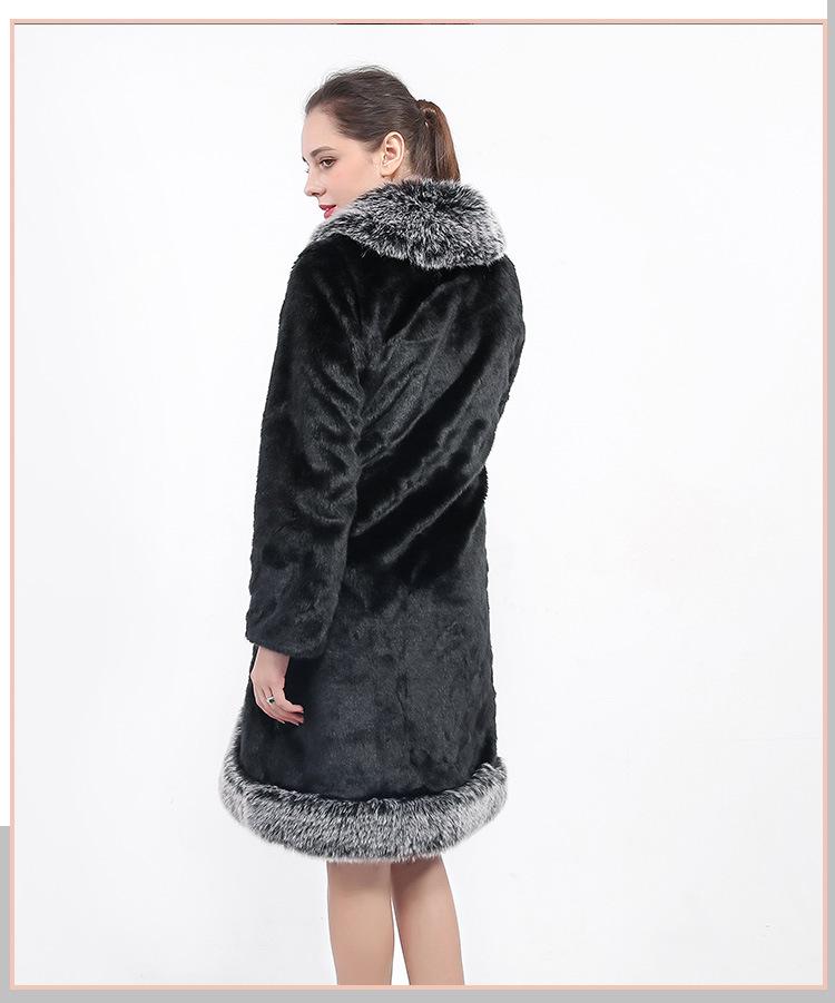 Palton Lung din Blană Falsă de Nurcă European și American 2023 cu Guler din Blană de Vulpe