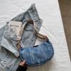 Denim Moon Bag with Colorful Strap Women's Crossbody Bag Fashionable Shoulder Bag Casual Daily Use Design