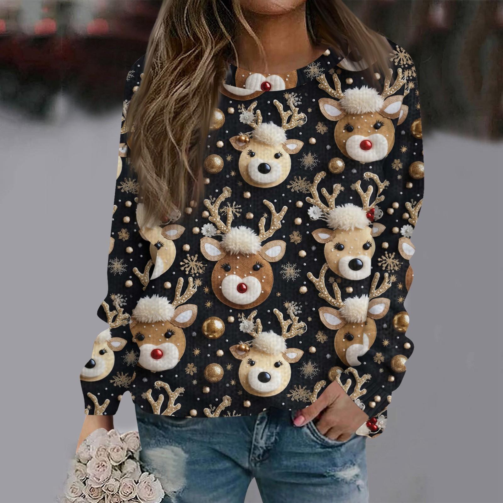 

Різдвяні світшоти для жінок В язаний светр Мила сорочка Осінній пуловер з круглим вирізом M чорний