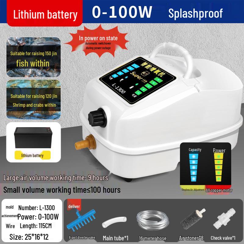 High-Power Adjustable Lithium Battery Oxygen Pump for Fish Tanks and Ponds