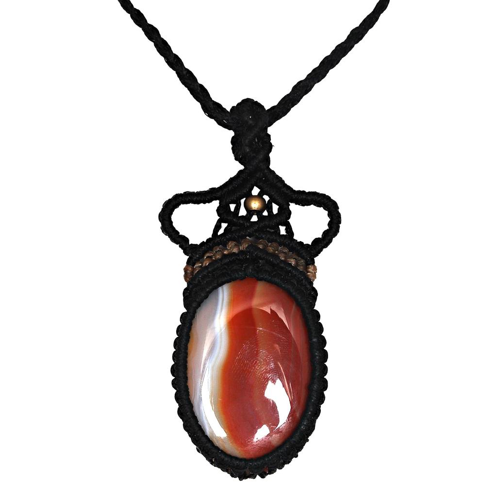 Agate Necklace Red Macrame Gemstone Beaded Macrame Necklace Stone Red Handmade