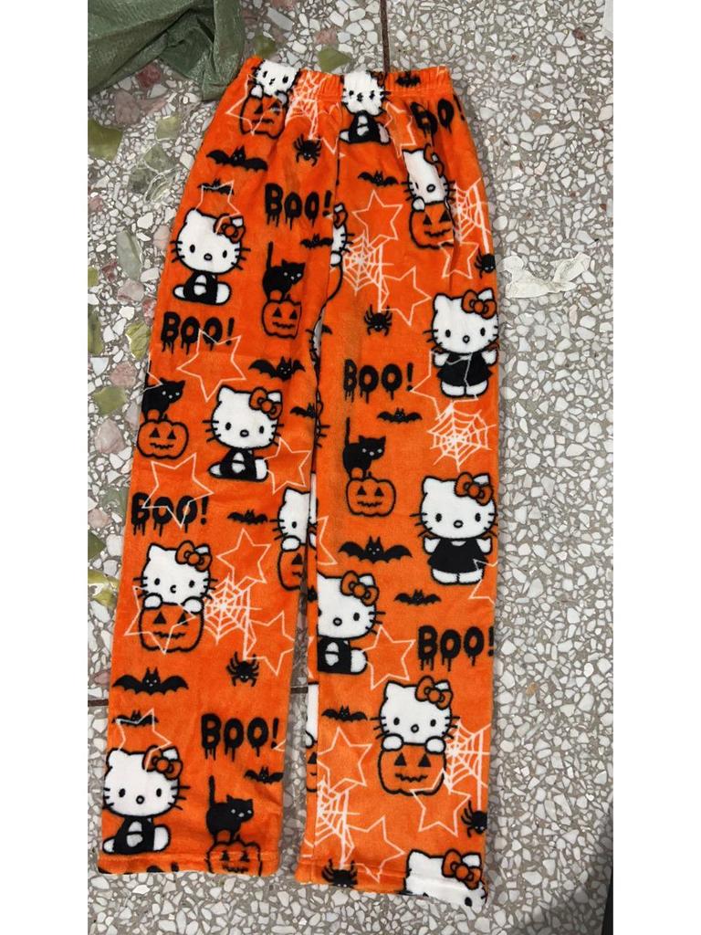 Women's Winter KT Cat Cartoon Flannel Sleep Pants - Thick, Warm, and Cozy for Home