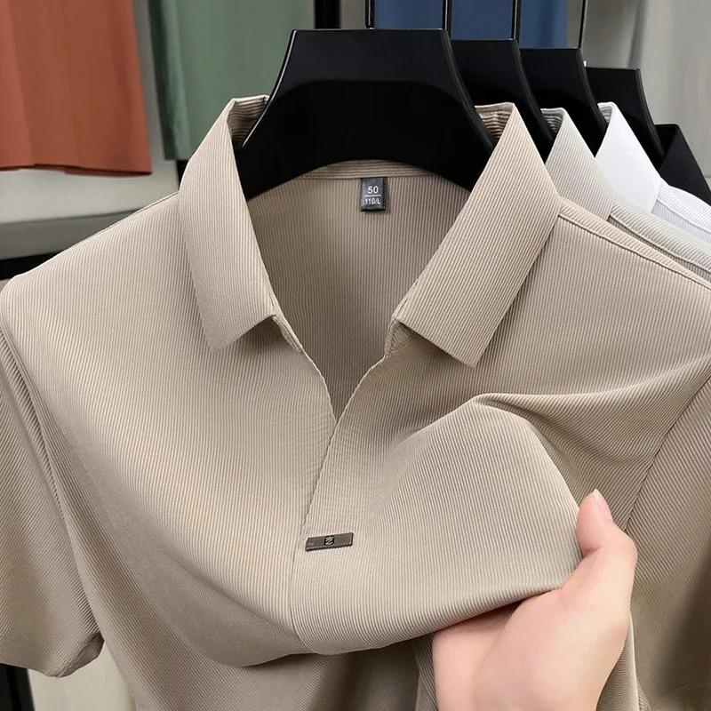 Men's Casual and Fashionable Solid Color Short Sleeved Polo Shirt Comfortable Versatile Summer T Shirt