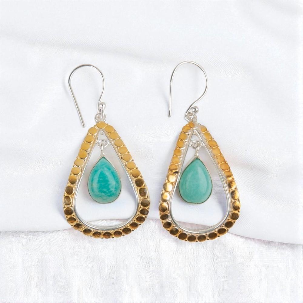 Natural Amazonite Gemstone 925 Sterling Silver Jewelry Handmade Earrings 2.27" EE-82-25