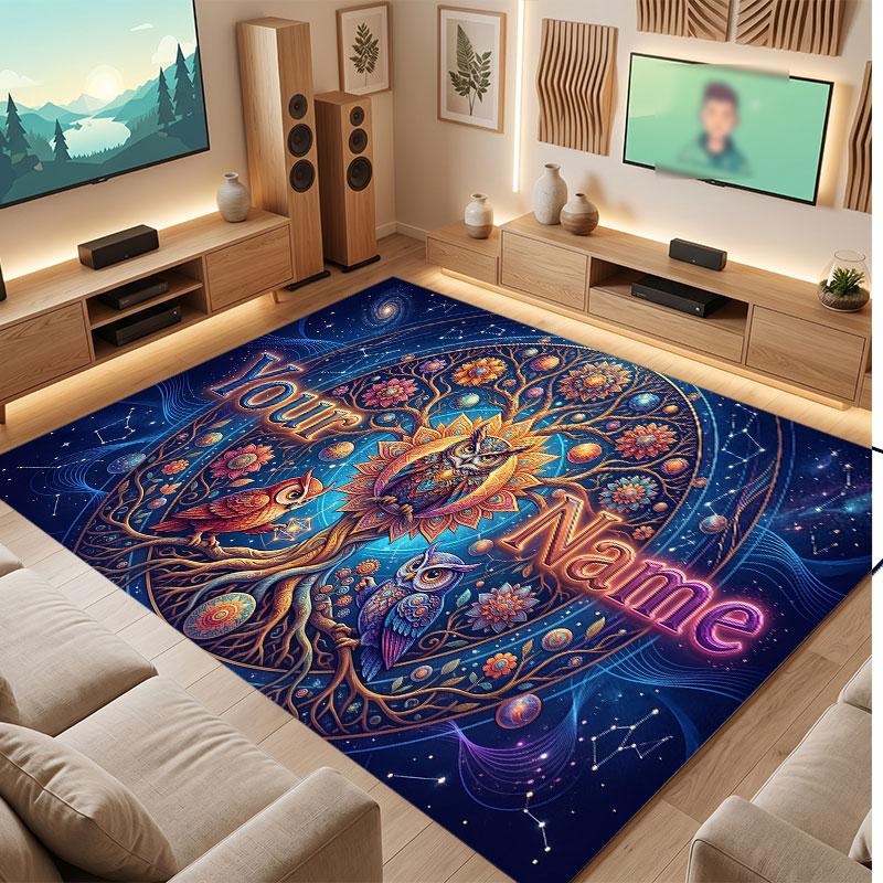 Mushroom Forest Theme Crystal Velvet Floor Rug Personalized Custom Name Text Warm Carpet Home Decoration