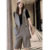 Damen Plus Size Ärmelloser Weste Blazer Shorts Set Lockere Passform Lässiger 2-Teiler Anzug