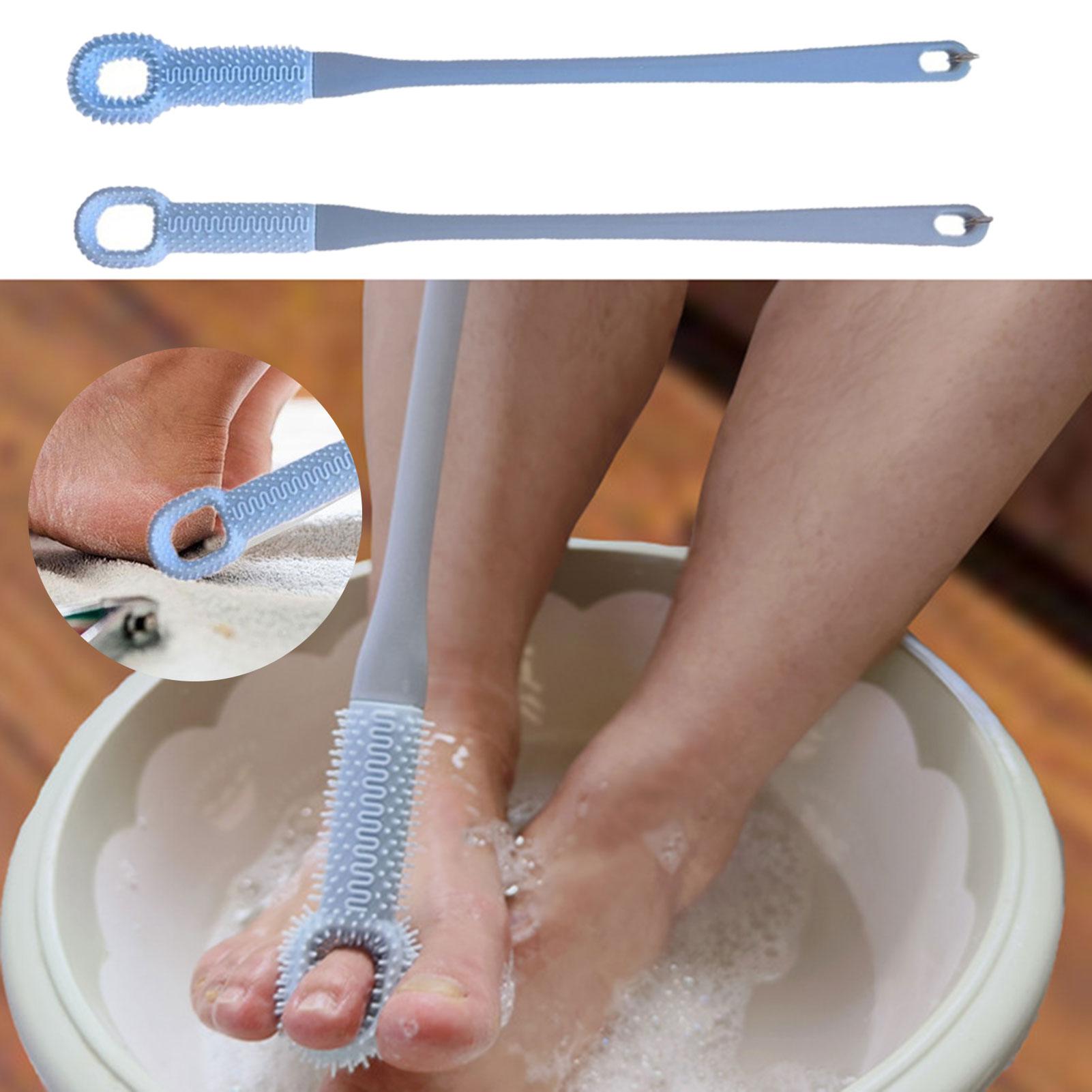 2pcs Long Handled Toe Gaps Cleaning Brush Super Soft Silicone Foot Scrubber Exfoliating Brush Foot Wash Brush For Shower