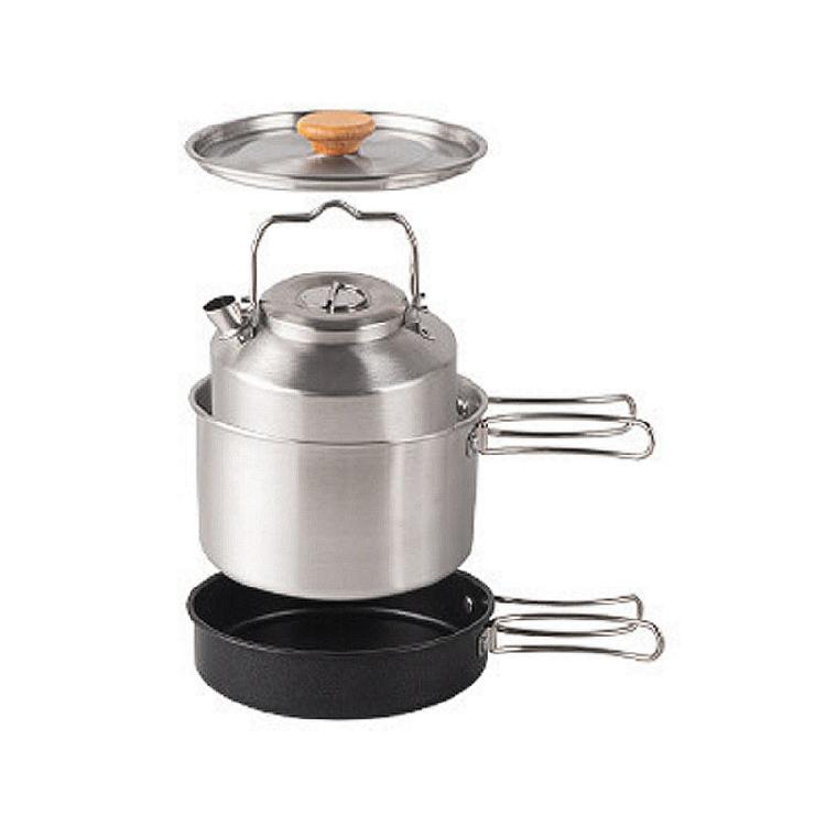 Stainless Steel Camping Cookware Set with Folding Lid Camping Pot Pan Kettle Set