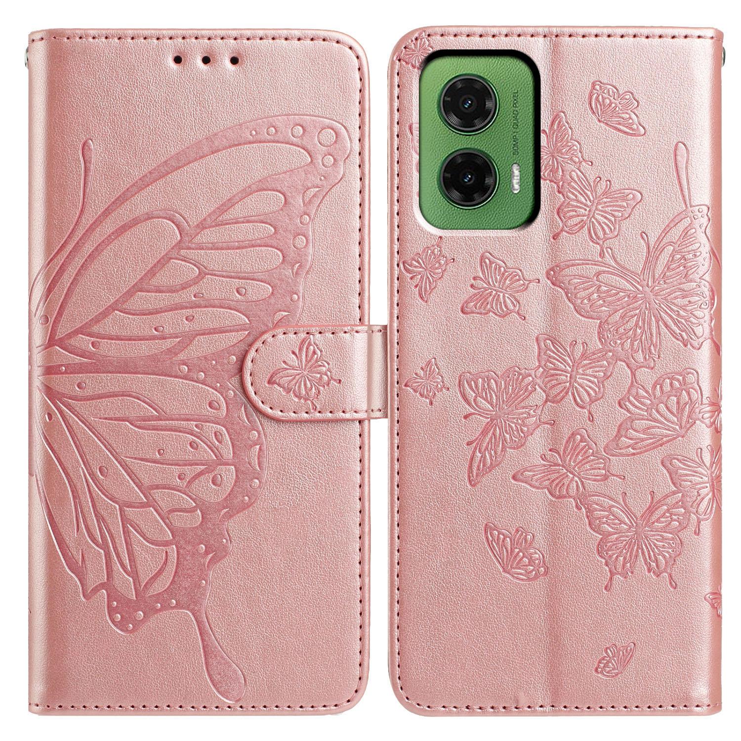 

For Motorola Moto G35 5G Case Butterfly Imprinted Wallet Stand PU Leather Flip Phone Cover with Strap B