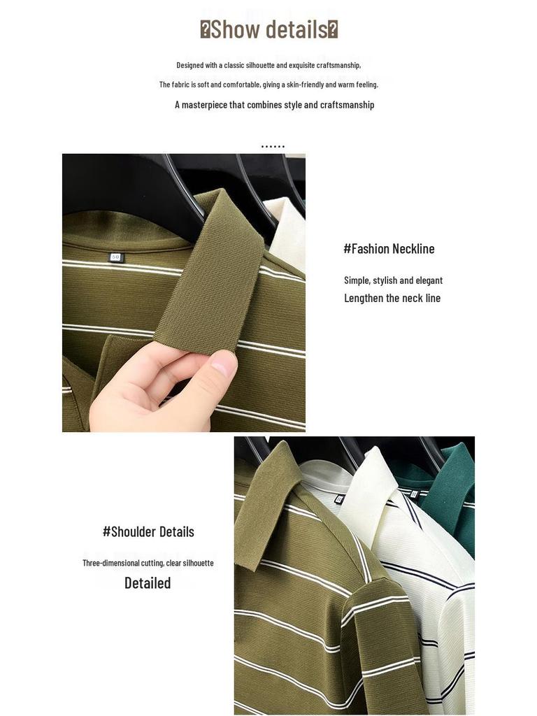 2026 Seagull Collar Striped Polo Shirt for Men - Short Sleeve Summer Lapel Tee for Dad
