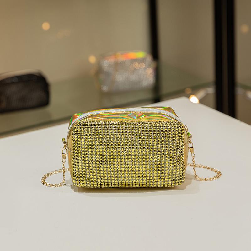 

Женская стильная блестящая цепочка 2021 года, маленькая квадратная сумка - повседневная сумка для телефона и косметички жёлтый