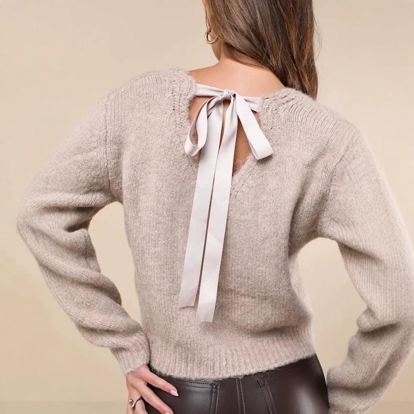 2026 Women's Casual Loose Knit Drop Shoulder Long Sleeve Top