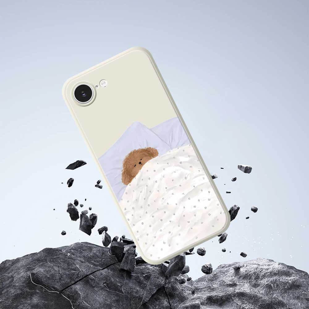 For iPhone 16e Case Cute Sleeping Dog Pattern Printing Straight Edge TPU Phone Back Cover
