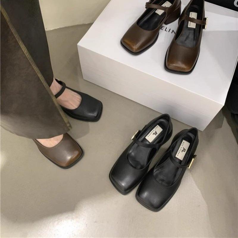 New spring high heels single shoes with thick heels small leather shoes women s Mary Jane women s shoes 35
