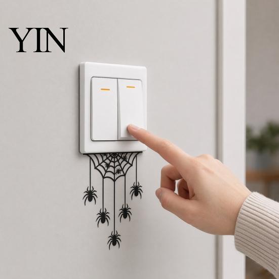 Easy Peel-and-Stick Halloween Decal Spider Web Light Switch Sticker, Upside Down Decal, Removable Anti-fade Long Lasting Wall Decals, PVC Waterproof