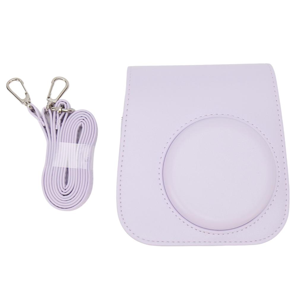 Protective Camera Case PU Leather Pure Color Camera Carrying Bag with Adjustable Strap for Camping Travel Purple