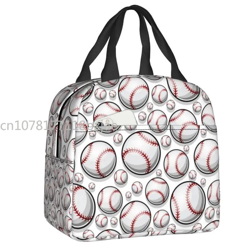 Softball Baseball Lace Lunch Bag Women Reusable Cooler Thermal Insulated Lunch Box for Outdoor Camping Travel Food Bento Box