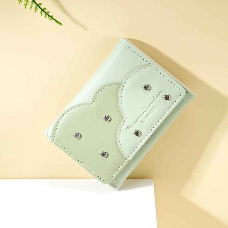 New Pu Material Large Capacity Multi-card Slots Simple Rivet Student Korean Style Ladies Tri-fold Coin Purse Cross-border