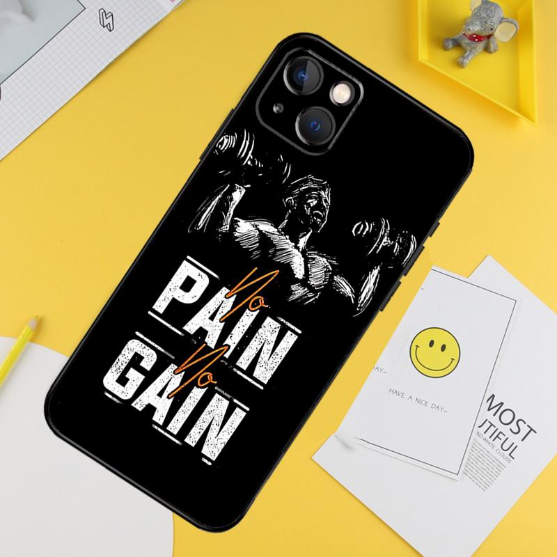 No Pain No Gain Training Phone Case For iPhone 16 Pro 15 Pro 13 12 Mini 11 14 Pro Max XR 16 15 Plus 16e Cover Coque